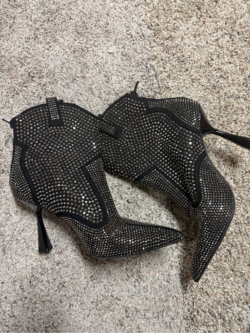 INC International Concepts Black Crystal-Studded Pointed Ankle Booties